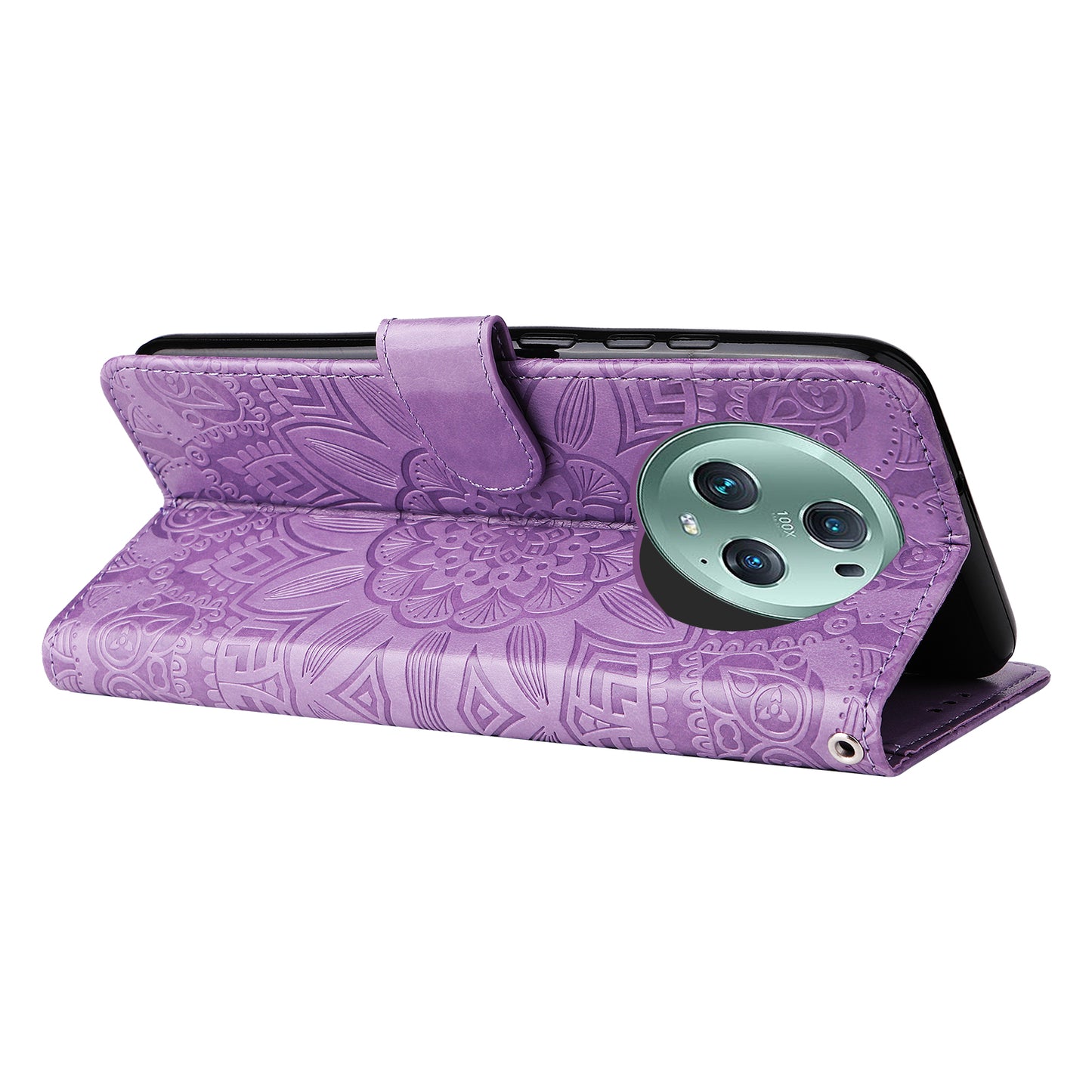 PU Leather Stand Cover for Honor Magic5 Pro Sunflower Imprinted Phone Wallet Case with Strap