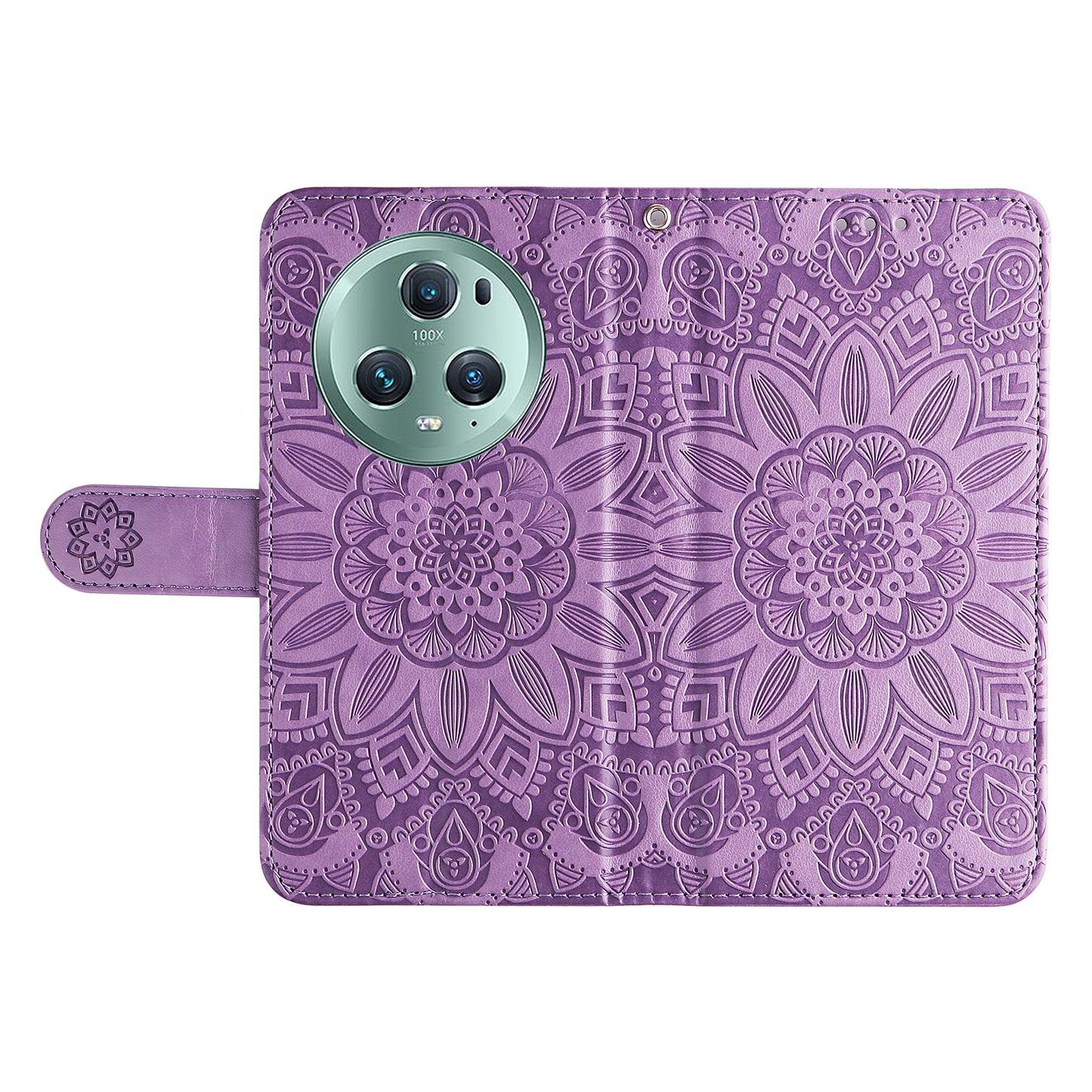 PU Leather Stand Cover for Honor Magic5 Pro Sunflower Imprinted Phone Wallet Case with Strap