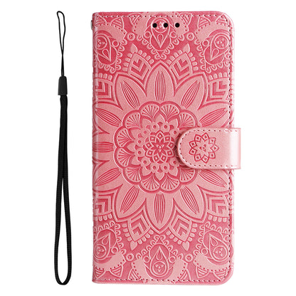 PU Leather Stand Cover for Honor Magic5 Pro Sunflower Imprinted Phone Wallet Case with Strap