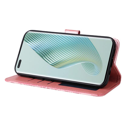 PU Leather Stand Cover for Honor Magic5 Pro Sunflower Imprinted Phone Wallet Case with Strap