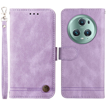 Phone Cover for Honor Magic5 Pro Skin-touch Leather Case Imprinted Lines Wallet Stand Shell