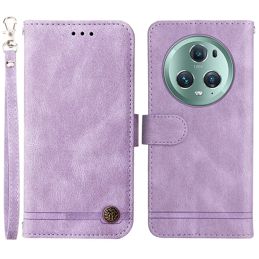 Phone Cover for Honor Magic5 Pro Skin-touch Leather Case Imprinted Lines Wallet Stand Shell