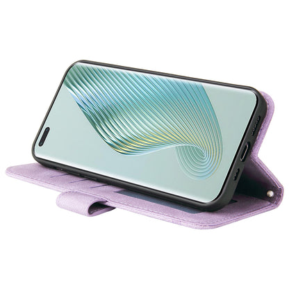 Phone Cover for Honor Magic5 Pro Skin-touch Leather Case Imprinted Lines Wallet Stand Shell