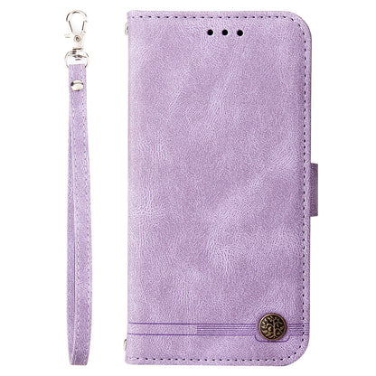 Phone Cover for Honor Magic5 Pro Skin-touch Leather Case Imprinted Lines Wallet Stand Shell