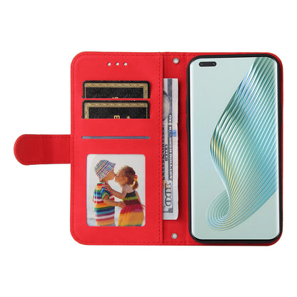 Phone Cover for Honor Magic5 Pro Skin-touch Leather Case Imprinted Lines Wallet Stand Shell