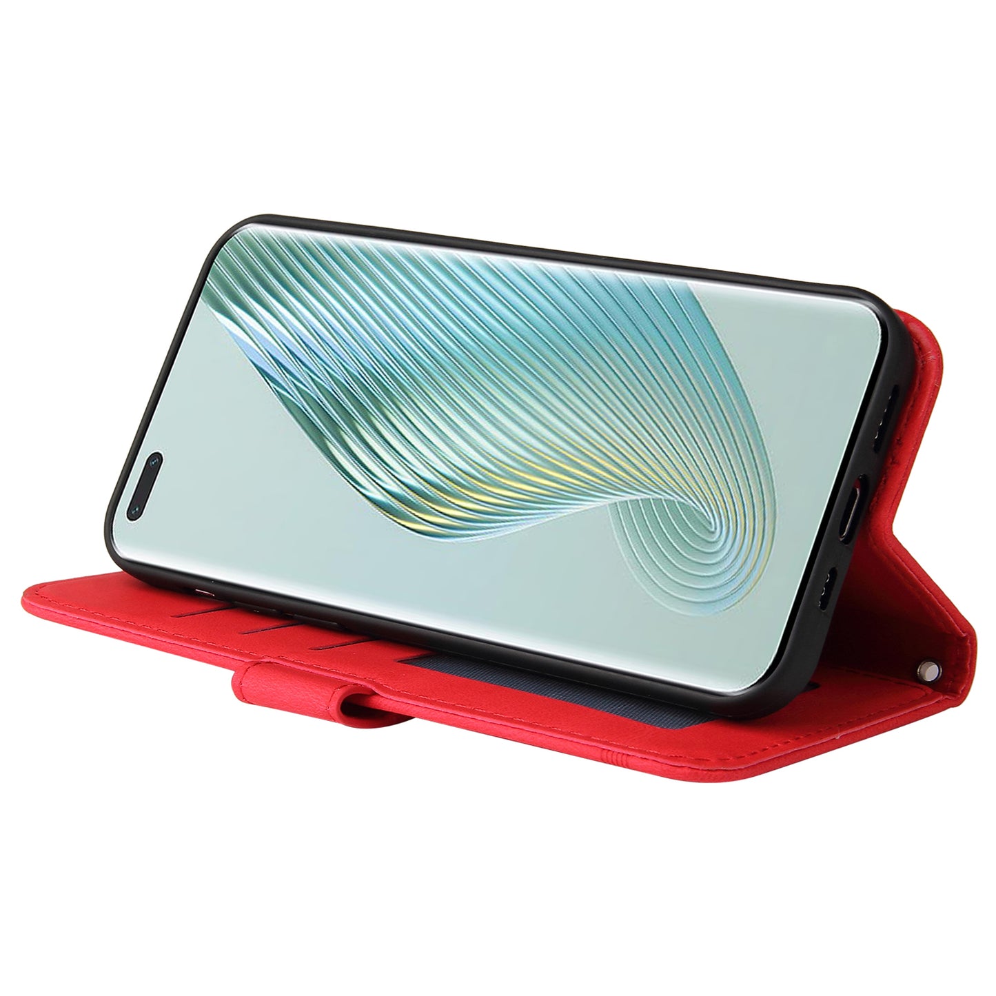 Phone Cover for Honor Magic5 Pro Skin-touch Leather Case Imprinted Lines Wallet Stand Shell