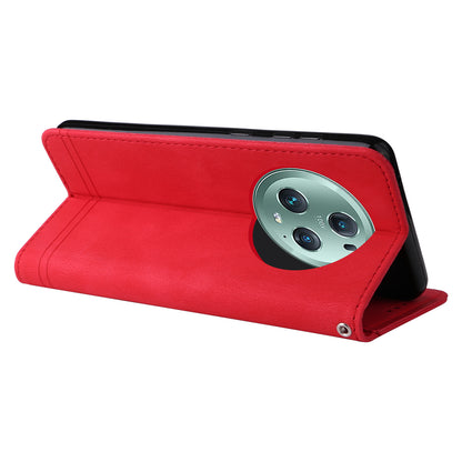 Phone Cover for Honor Magic5 Pro Skin-touch Leather Case Imprinted Lines Wallet Stand Shell