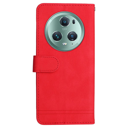 Phone Cover for Honor Magic5 Pro Skin-touch Leather Case Imprinted Lines Wallet Stand Shell