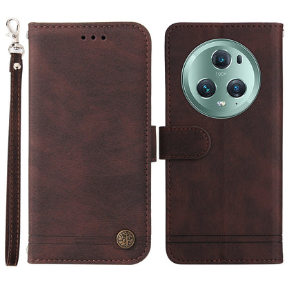 Phone Cover for Honor Magic5 Pro Skin-touch Leather Case Imprinted Lines Wallet Stand Shell