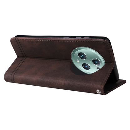 Phone Cover for Honor Magic5 Pro Skin-touch Leather Case Imprinted Lines Wallet Stand Shell