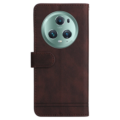 Phone Cover for Honor Magic5 Pro Skin-touch Leather Case Imprinted Lines Wallet Stand Shell