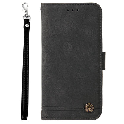 Phone Cover for Honor Magic5 Pro Skin-touch Leather Case Imprinted Lines Wallet Stand Shell