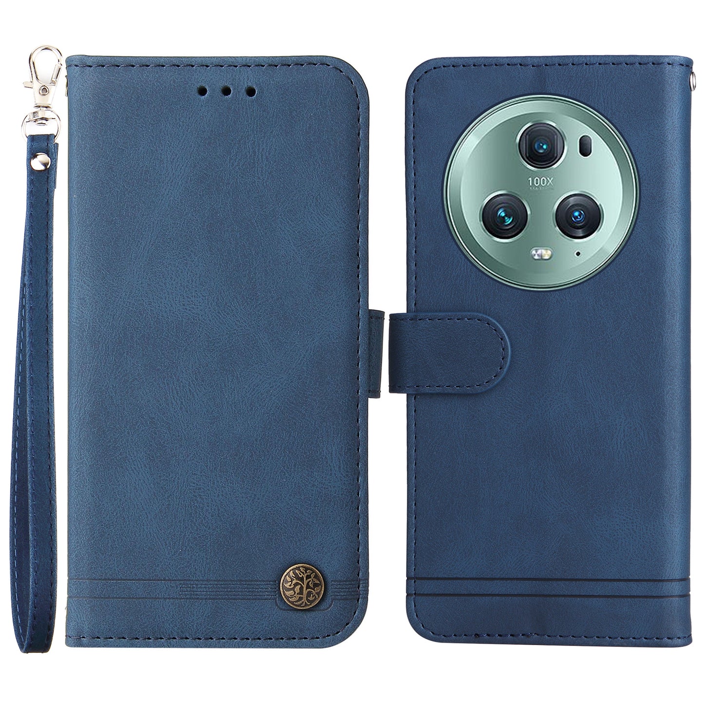 Phone Cover for Honor Magic5 Pro Skin-touch Leather Case Imprinted Lines Wallet Stand Shell