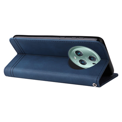 Phone Cover for Honor Magic5 Pro Skin-touch Leather Case Imprinted Lines Wallet Stand Shell