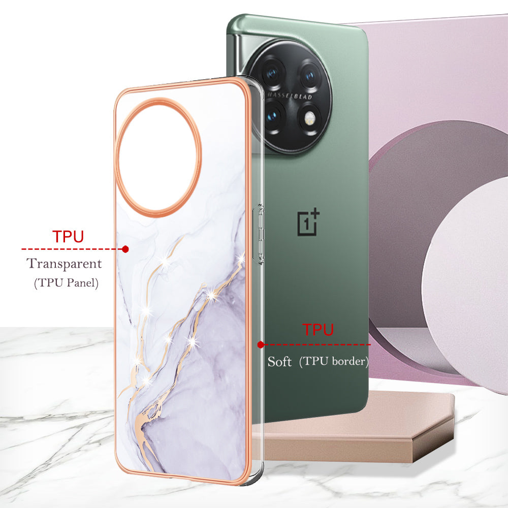 For OnePlus 11 5G YB IMD Series-2 Marble Pattern IMD TPU Case Electroplating Cell Phone Shell