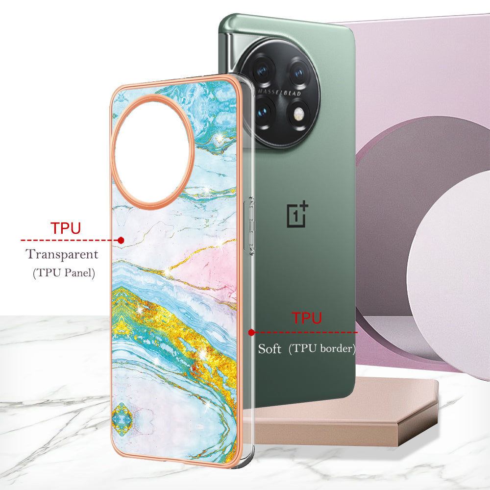 For OnePlus 11 5G YB IMD Series-2 Marble Pattern IMD TPU Case Electroplating Cell Phone Shell