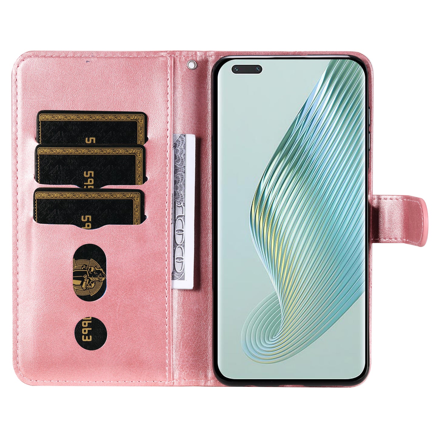 Wallet Phone Cover for Honor Magic5 Pro PU Leather Case Zipper Pocket Calf Texture Stand Shell