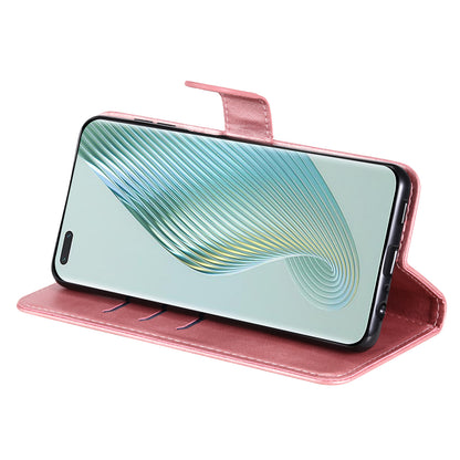 Wallet Phone Cover for Honor Magic5 Pro PU Leather Case Zipper Pocket Calf Texture Stand Shell