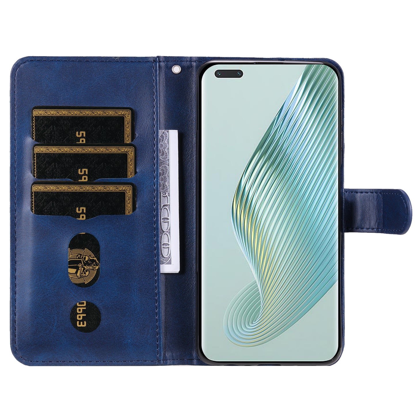 Wallet Phone Cover for Honor Magic5 Pro PU Leather Case Zipper Pocket Calf Texture Stand Shell