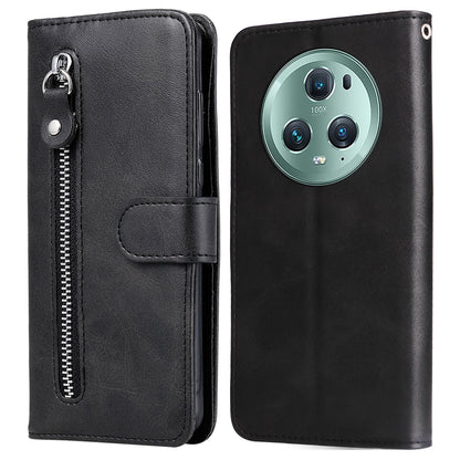 Wallet Phone Cover for Honor Magic5 Pro PU Leather Case Zipper Pocket Calf Texture Stand Shell