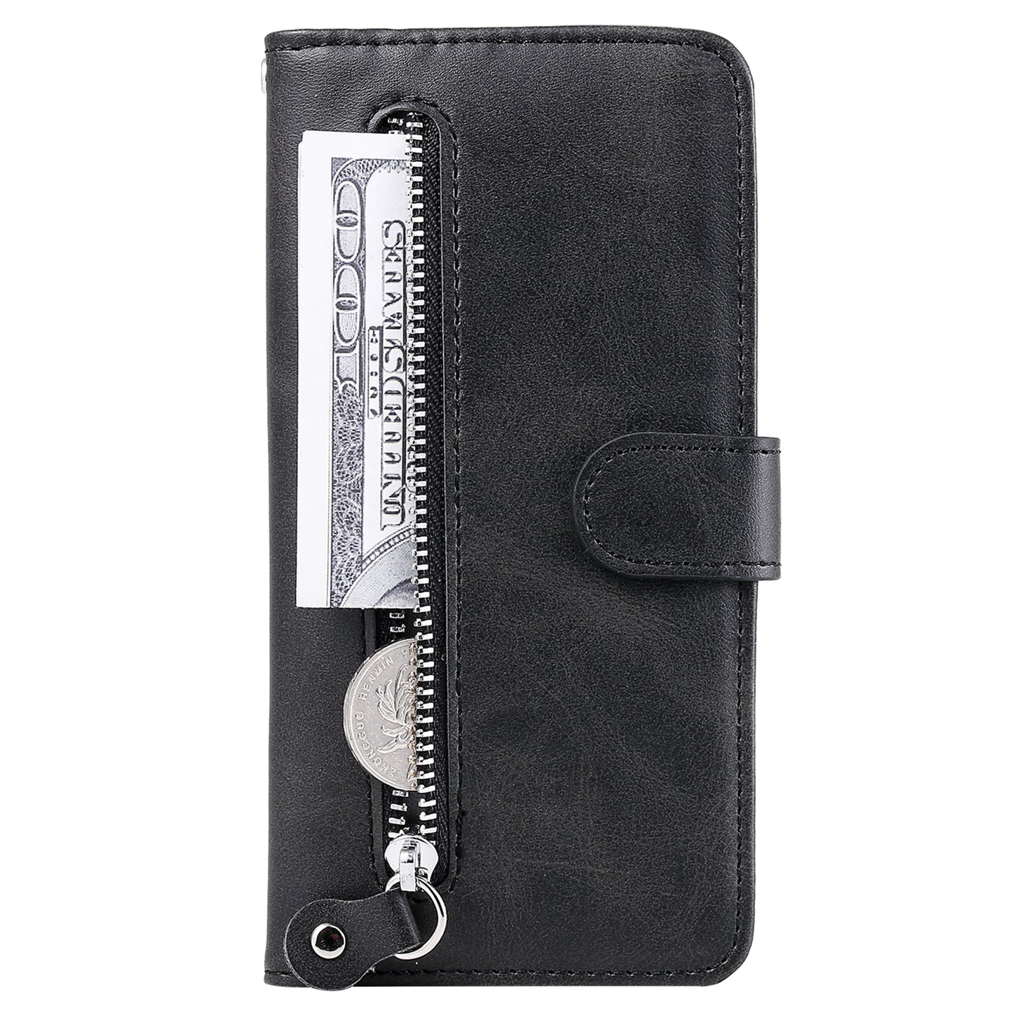 Wallet Phone Cover for Honor Magic5 Pro PU Leather Case Zipper Pocket Calf Texture Stand Shell