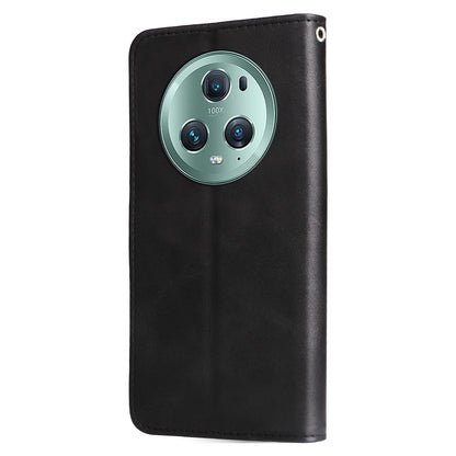 Wallet Phone Cover for Honor Magic5 Pro PU Leather Case Zipper Pocket Calf Texture Stand Shell