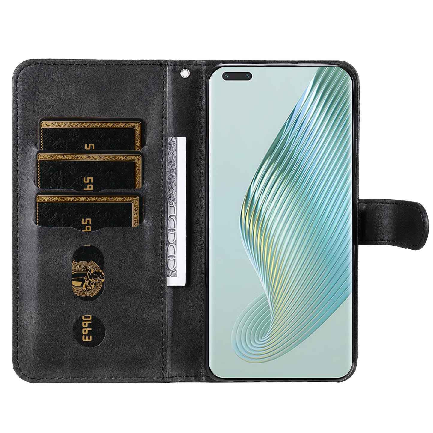 Wallet Phone Cover for Honor Magic5 Pro PU Leather Case Zipper Pocket Calf Texture Stand Shell