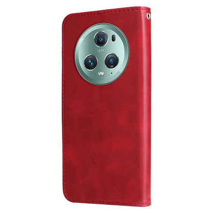 Wallet Phone Cover for Honor Magic5 Pro PU Leather Case Zipper Pocket Calf Texture Stand Shell