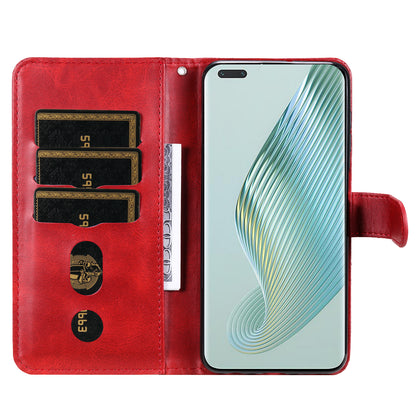 Wallet Phone Cover for Honor Magic5 Pro PU Leather Case Zipper Pocket Calf Texture Stand Shell