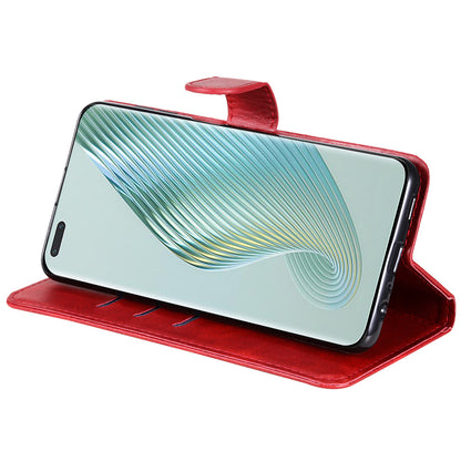 Wallet Phone Cover for Honor Magic5 Pro PU Leather Case Zipper Pocket Calf Texture Stand Shell