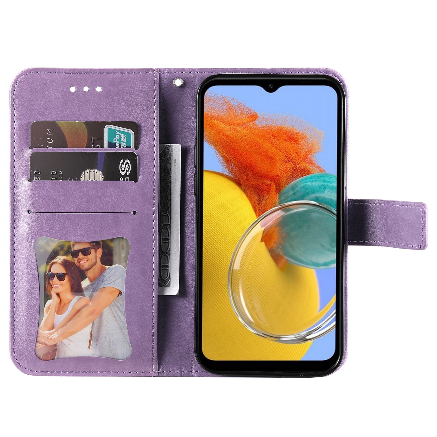 Phone Leather Case for Samsung Galaxy M14 5G Flower Imprinting Stand Wallet Shockproof Phone Cover