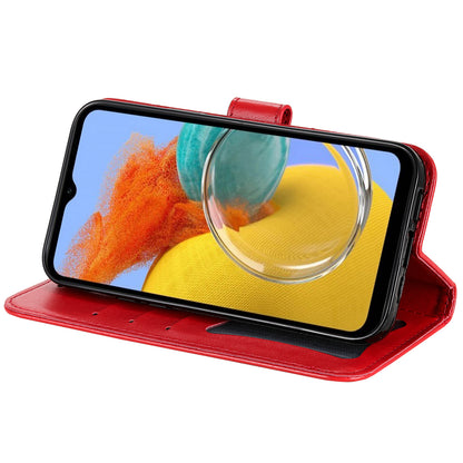 Phone Leather Case for Samsung Galaxy M14 5G Flower Imprinting Stand Wallet Shockproof Phone Cover