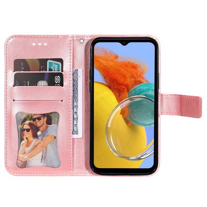 Phone Leather Case for Samsung Galaxy M14 5G Flower Imprinting Stand Wallet Shockproof Phone Cover