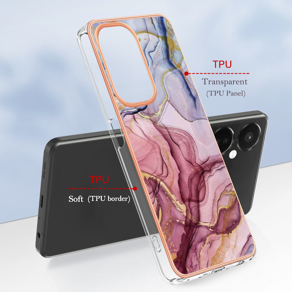For OnePlus Nord CE 3 5G YB IMD Series-16 Style E  Electroplating IMD Marble Pattern TPU Cover 2.0mm Phone Case