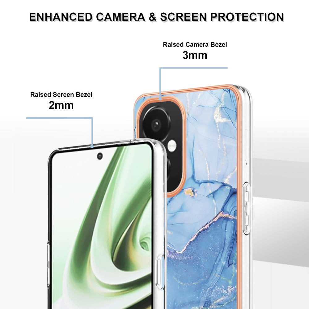 For OnePlus Nord CE 3 5G YB IMD Series-16 Style E  Electroplating IMD Marble Pattern TPU Cover 2.0mm Phone Case