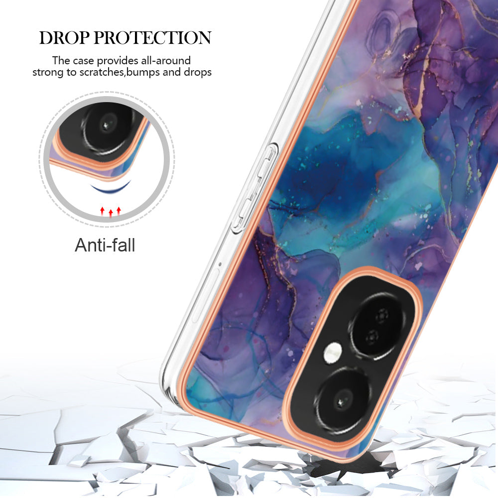 For OnePlus Nord CE 3 5G YB IMD Series-16 Style E  Electroplating IMD Marble Pattern TPU Cover 2.0mm Phone Case