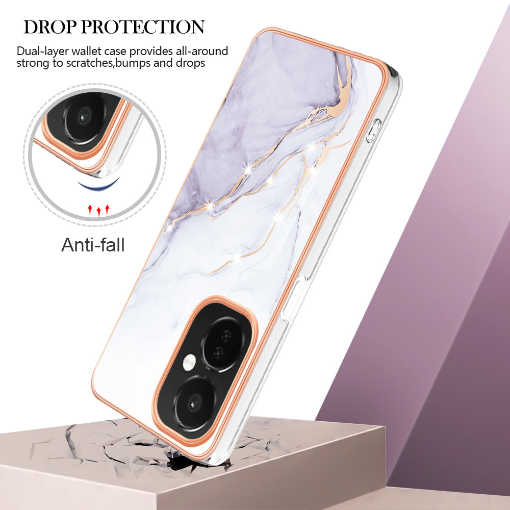 For OnePlus Nord CE 3 Lite 5G / Nord N30 5G YB IMD Series-2 Marble Pattern IMD TPU Case Electroplating Frame Phone Cover