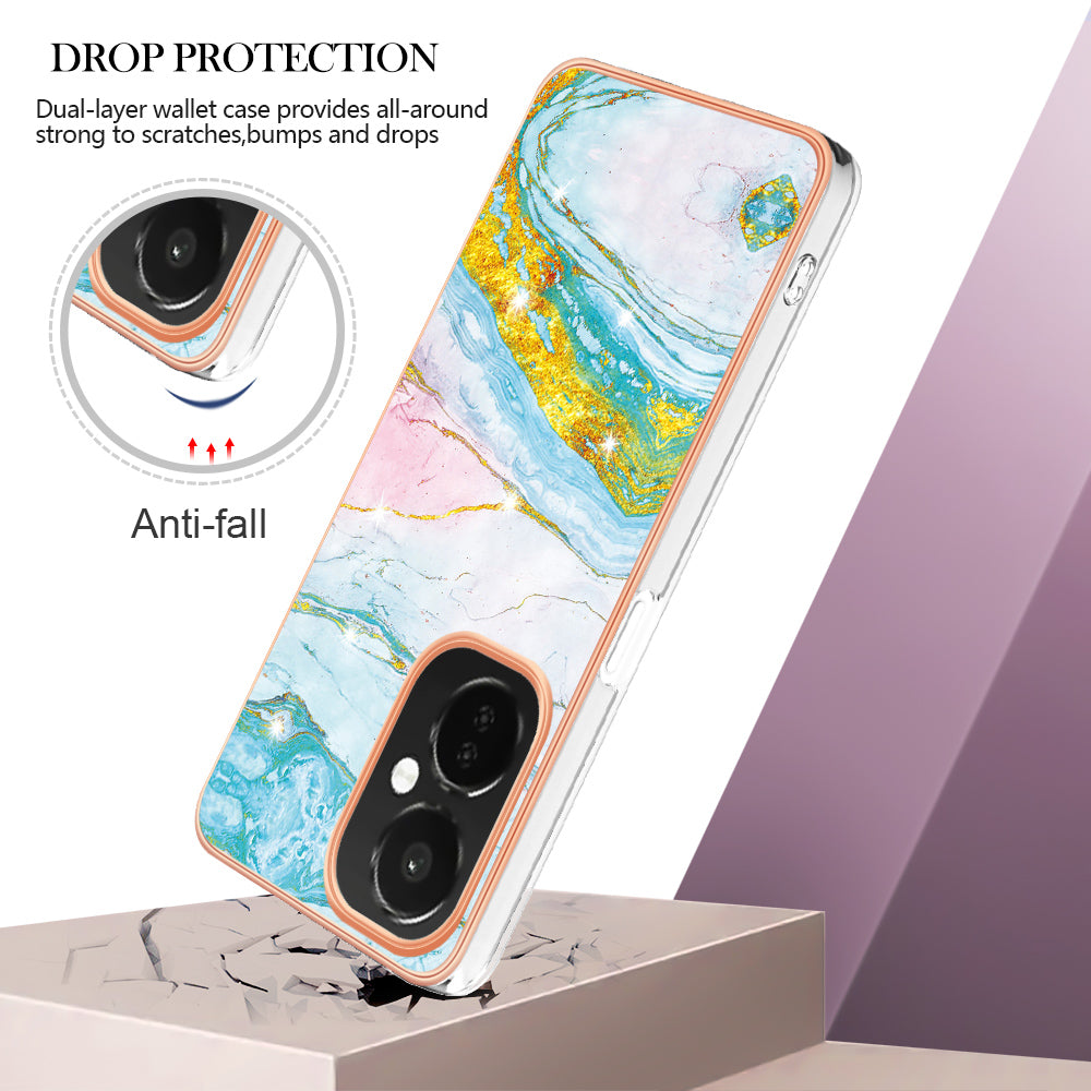 For OnePlus Nord CE 3 Lite 5G / Nord N30 5G YB IMD Series-2 Marble Pattern IMD TPU Case Electroplating Frame Phone Cover
