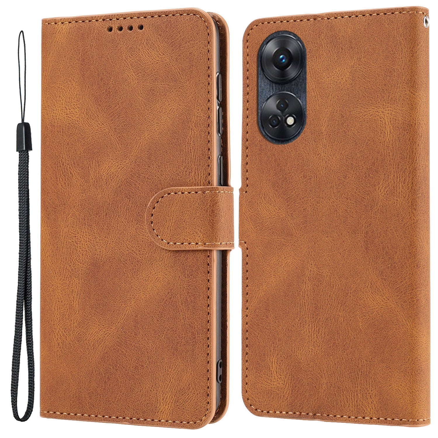 For Oppo Reno8 T 4G Leather Wallet Phone Case Drop-proof Stand Phone Cover with Strap