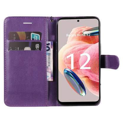 KT Leather Series-2 For Xiaomi Redmi Note 12 4G Flip Stand Protective Shell Solid Color PU Leather Wallet Phone Case
