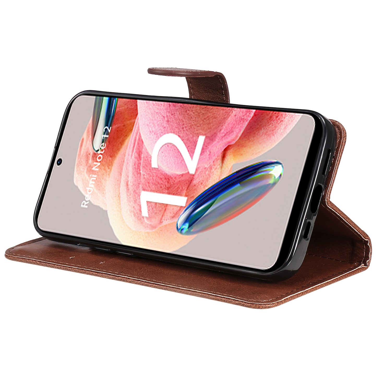 KT Leather Series-2 For Xiaomi Redmi Note 12 4G Flip Stand Protective Shell Solid Color PU Leather Wallet Phone Case
