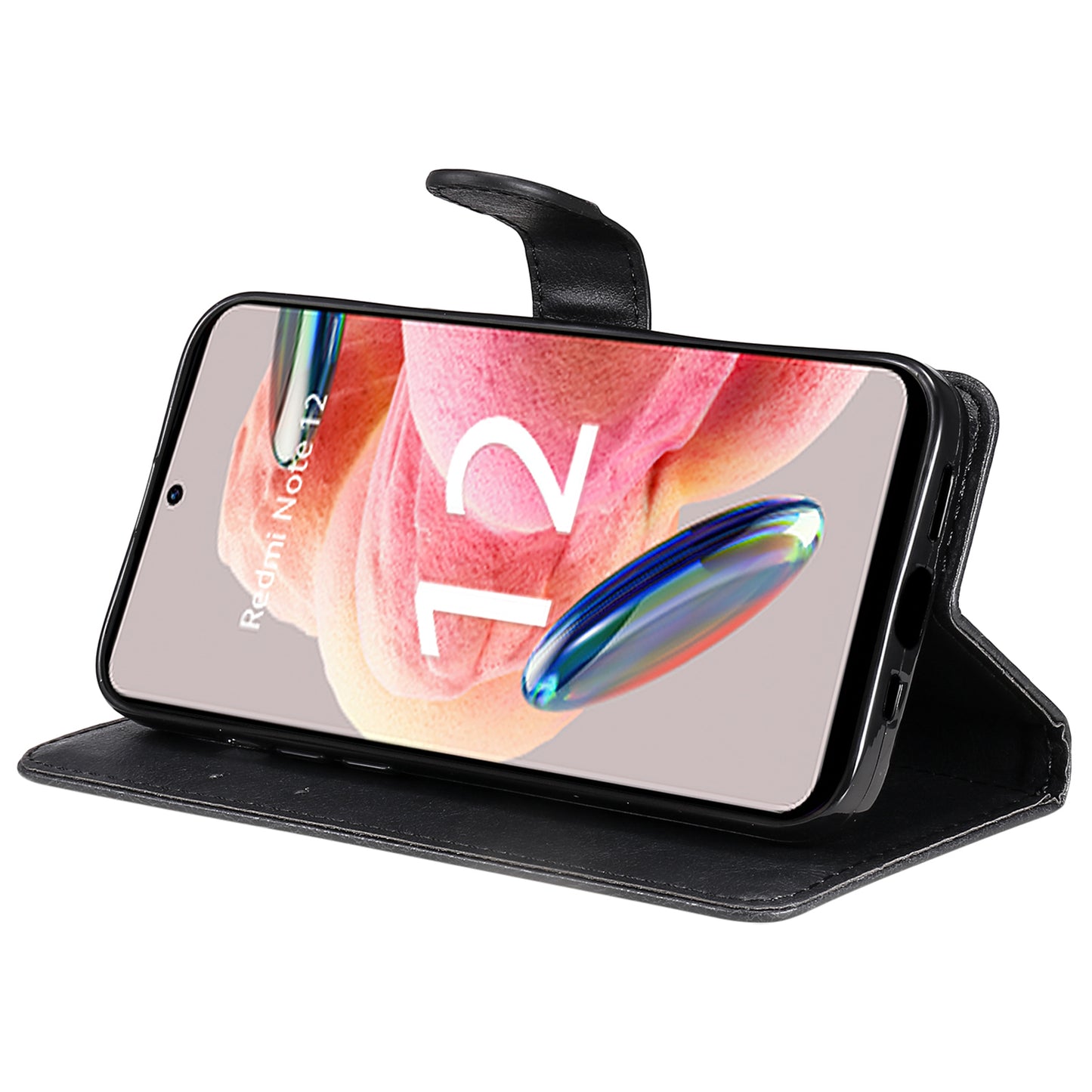 KT Leather Series-2 For Xiaomi Redmi Note 12 4G Flip Stand Protective Shell Solid Color PU Leather Wallet Phone Case