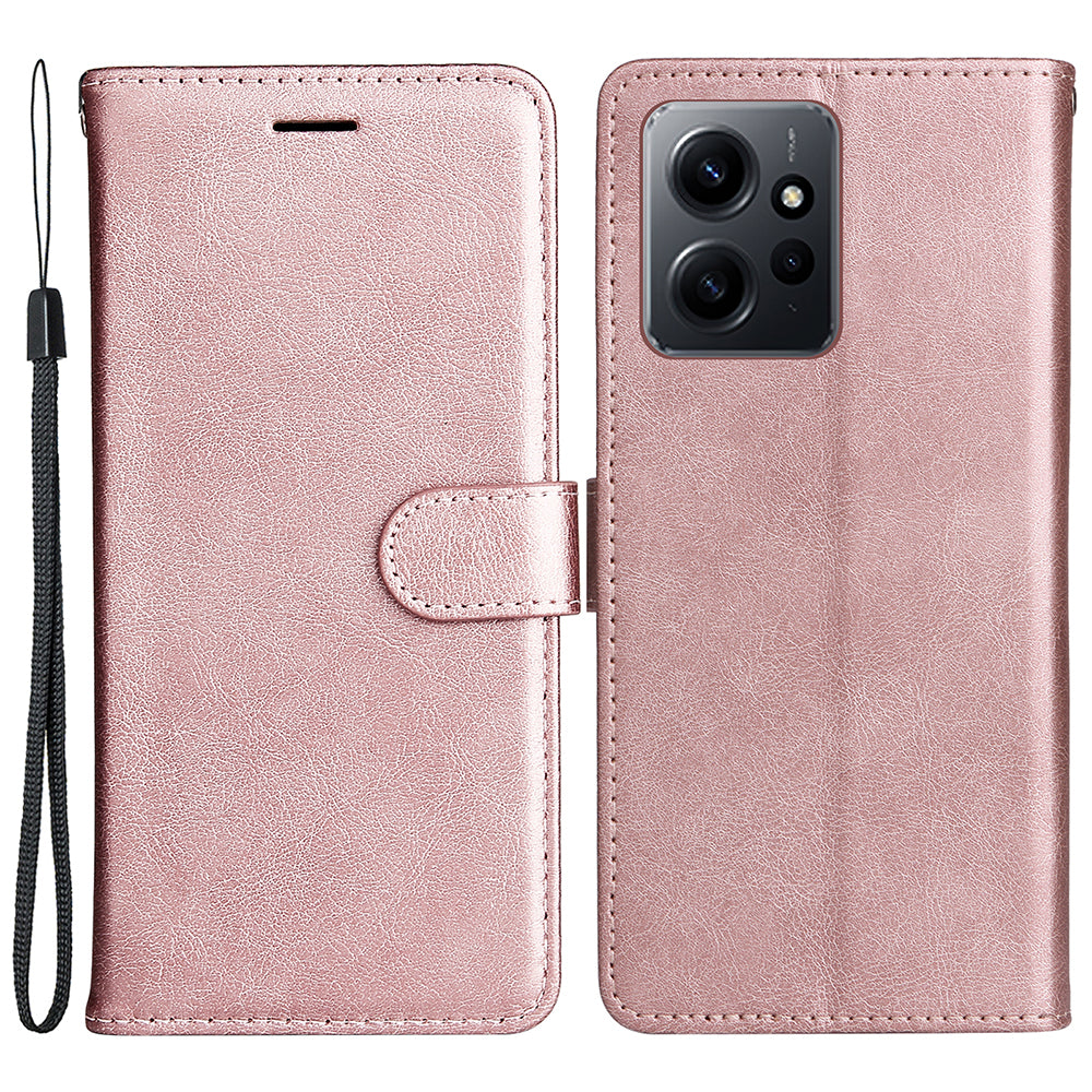 KT Leather Series-2 For Xiaomi Redmi Note 12 4G Flip Stand Protective Shell Solid Color PU Leather Wallet Phone Case