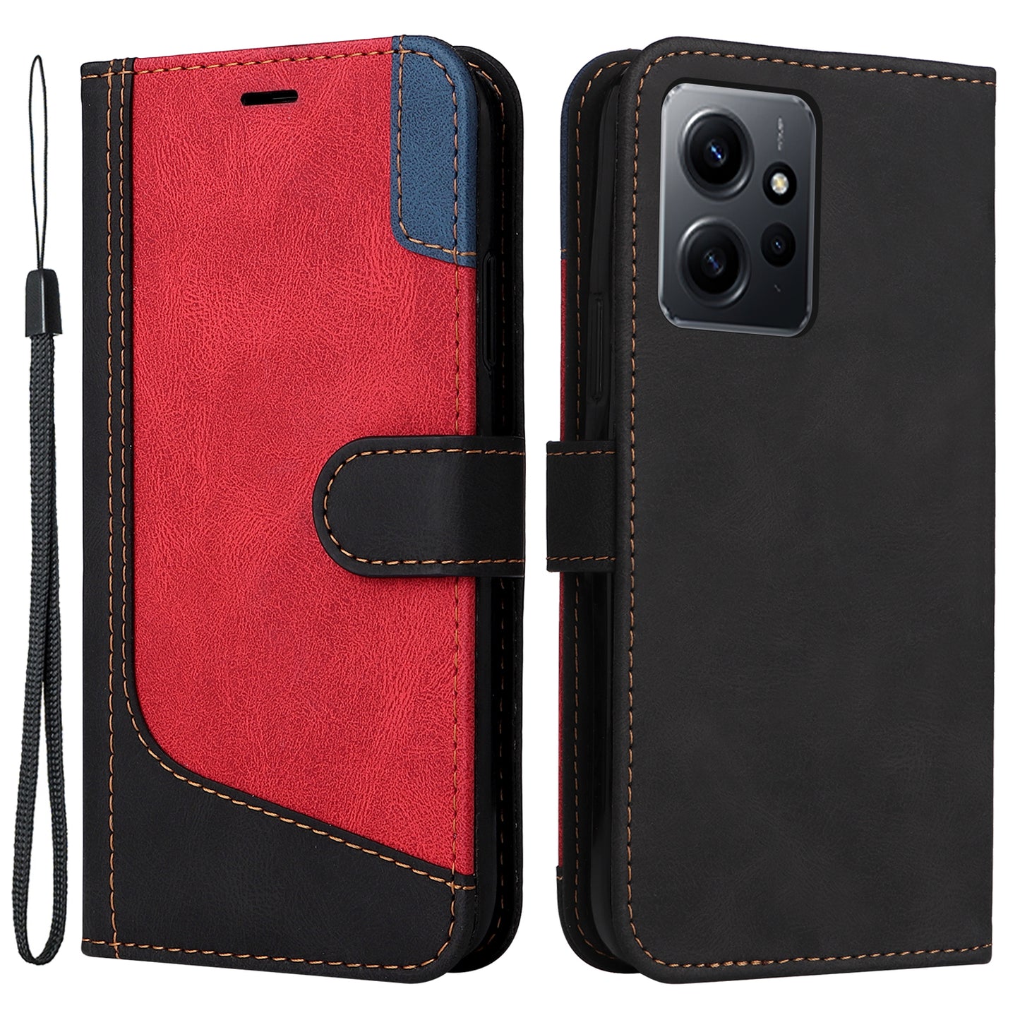 KT Leather Series-5 for Xiaomi Redmi Note 12 4G Drop-proof Stand Phone Case 3-Color Splicing PU Leather Wallet Cover