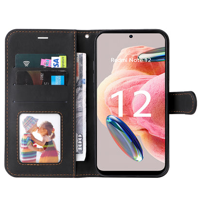 KT Leather Series-5 for Xiaomi Redmi Note 12 4G Drop-proof Stand Phone Case 3-Color Splicing PU Leather Wallet Cover