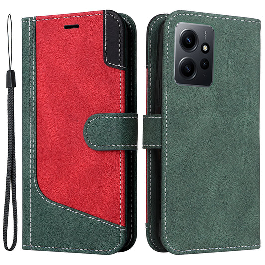 KT Leather Series-5 for Xiaomi Redmi Note 12 4G Drop-proof Stand Phone Case 3-Color Splicing PU Leather Wallet Cover
