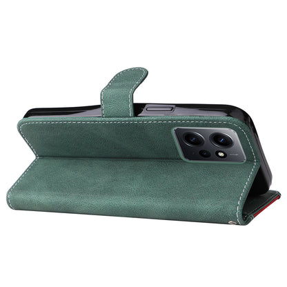 KT Leather Series-5 for Xiaomi Redmi Note 12 4G Drop-proof Stand Phone Case 3-Color Splicing PU Leather Wallet Cover