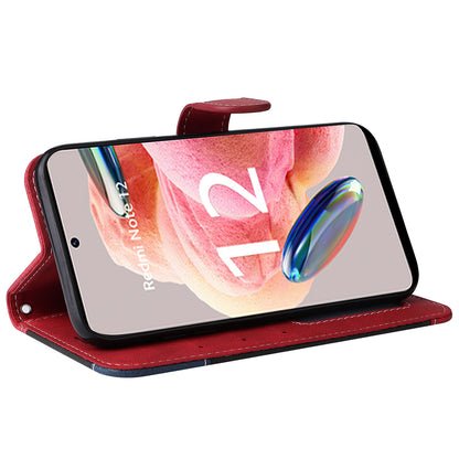 KT Leather Series-5 for Xiaomi Redmi Note 12 4G Drop-proof Stand Phone Case 3-Color Splicing PU Leather Wallet Cover