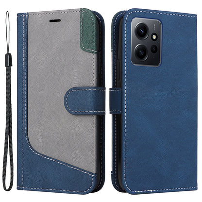 KT Leather Series-5 for Xiaomi Redmi Note 12 4G Drop-proof Stand Phone Case 3-Color Splicing PU Leather Wallet Cover