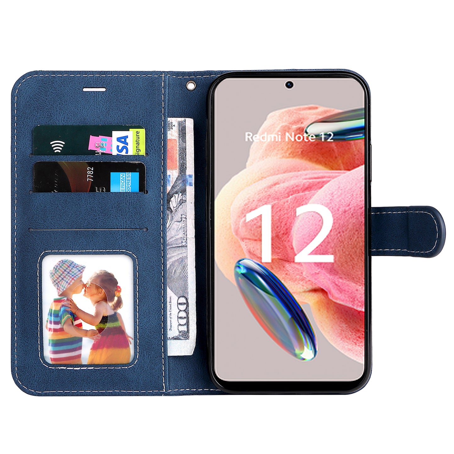 KT Leather Series-5 for Xiaomi Redmi Note 12 4G Drop-proof Stand Phone Case 3-Color Splicing PU Leather Wallet Cover